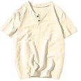 thumbnail image 1 of Plebaso T-Shirts pour Hommes en Coton et Lin à Col Rond, à Boutons, T-Shirts Décontractés, Unis, à Manches Courtes, Légers, Hauts de Plage, 1 of 7