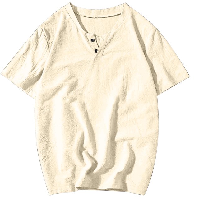 Plebaso T-Shirts pour Hommes en Coton et Lin à Col Rond, à Boutons, T-Shirts Décontractés, Unis, à Manches Courtes, Légers, Hauts de Plage