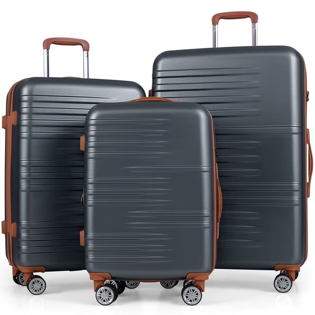 Costway Ensemble de Bagages 3 Pcs ABS PC Coque Rigide Ensemble de Valises avec Serrure TSA Télescope Poignées en Aluminium et Roues Pivotantes à 360°