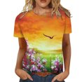 thumbnail image 2 of SMihono Hauts pour Femmes Été Décontracté Mode Imprimé Col Rond Manches Courtes Ample T-shirt Blouse Chandail Oversize T-shirt pour Femmes, 2 of 5
