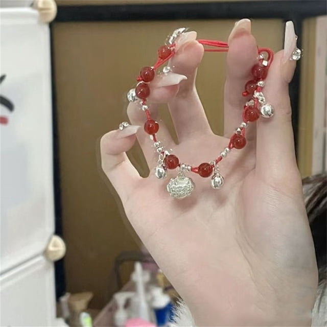 Dvkptbk Bracelet Chineses-Style Fus Card Hand-Woven Double Red Rope Bells Bracelet Gift Jewelry