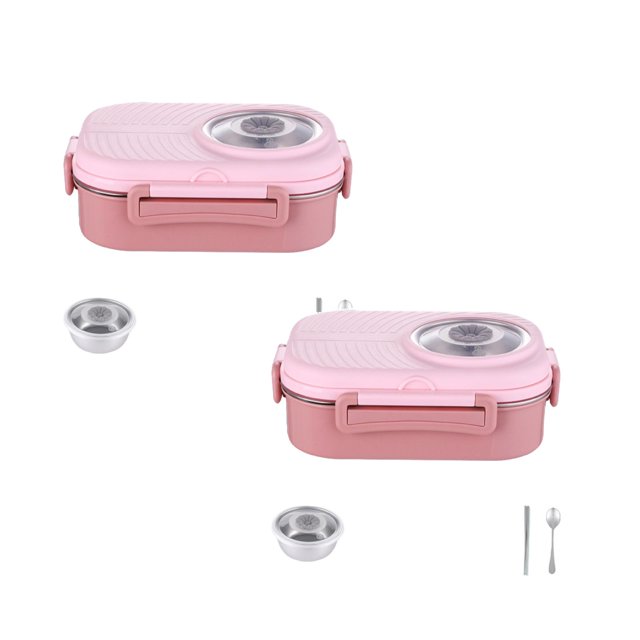 Oleegame 2PC Produce Storage School Children Stainless Lunch Box Of Food Containers Storage For Children Insulated Lunch Bag Reusable Lunch Box For Work School Picnic Beach Red