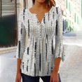 thumbnail image 2 of CEHVOM T-Shirt Mode Femme Imprimé Décontracté Col en V Manches 3/4 Blouse Tops Liquidation, 2 of 5