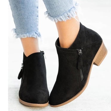 Amzcrzy Ankle Boots for Women Vintage Women Slip On Boots Pointed Toe Round Thick Heel Short Shoes Womens Booties Women's Boots Booties for Women Boots for Women Womens Boots Womens Fashion