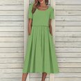 thumbnail image 1 of Robes d'Été pour Femmes 2025 Zeophrasy Robe de Vacances Décontractée pour Femmes, Fête, Quotidien, Plissée, Col Rond, Unie, Manches Courtes, avec Poche, Liquidation à Moins de 5, 1 of 9