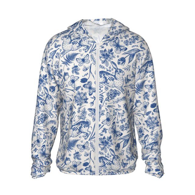 Vsdgher Rabbit And Butterfly Print Adult Hoodie Shirts Rash Guard for Men Women,Long Sleeve Sun Protection Fishing Shirts for Athletic Running Swim-3X-Large