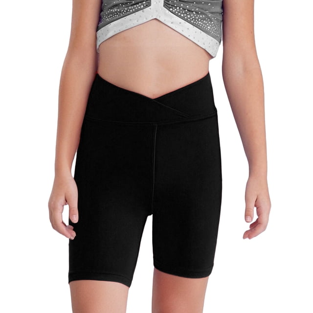 Doomiva Girls Athletic Swim Shorts Solid Color Shorts Sport Cheer Workout Running Black 120