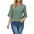 thumbnail image 1 of Bowake Womens V Neck Summer Tops Ruffle Half Sleeve Tee Shirts Hollow out Basic Casual Work Blouses Tunic Tops, 1 of 6