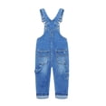 thumbnail image 2 of KIDSCOOL SPACE Salopette en Jean pour Garçon Fille, Petite Bavette avec Poche, Déchirée, Bretelles Ajustables, Mignonne en Denim, Bleu, 13-14 Ans, 2 of 8
