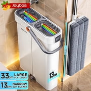 Joybos Hands-Free Flat Mop and Bucket Set with 2 Washable Microfiber Pads, Wet and Dry Use, 49" Pole, 13" Mop Head, Ideal for All Floor Types