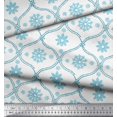 thumbnail image 2 of Soimoi Blue polyester Crepe Fabric Ogee Damask & Floral Block Print Sewing Fabric Yard 42 Inch Wide, 2 of 3