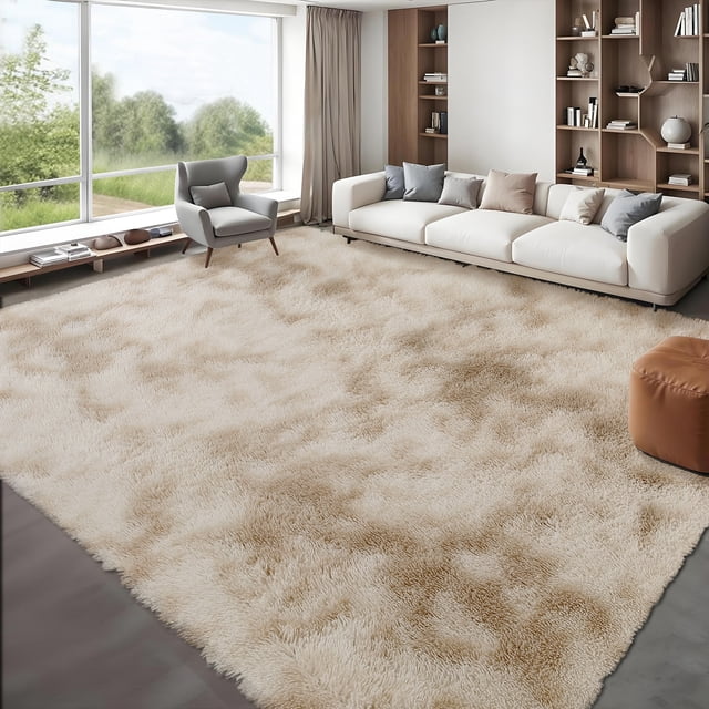 HOMERRY Fluffy Area Rug 8' x 10' Plush Fluffy Rugs Shaggy Carpet Rugs for Bedroom Living Room, Tie-dye Light Khaki