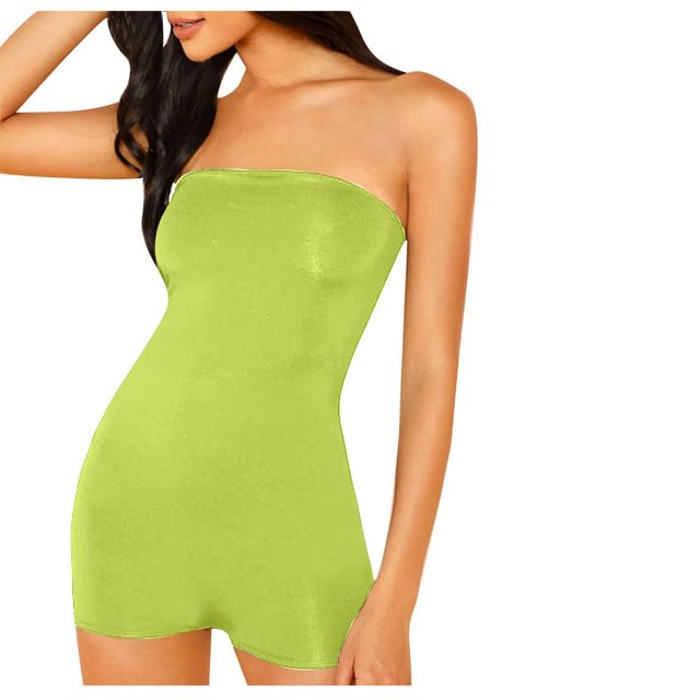 Women‘s Summer Solid Color Sexy Sports Inside Matching One Line Shoulder Jumpsuit Shorts
