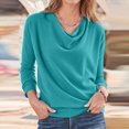 thumbnail image 4 of Pompotops T-Shirt Décontracté pour Femme à Col Rond Uni à Manches Longues Coupe Ample Chandail Haut Blouse, 4 of 9