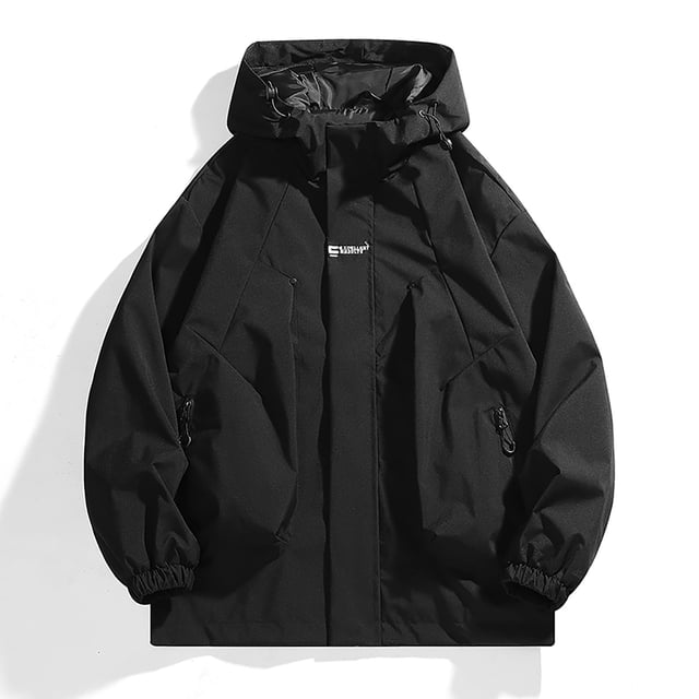 RXIRUCGD Men's Stitching Drawstring Hooded Slim Fashion Jacket Coat Outwear, Black, Size: S