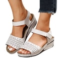thumbnail image 4 of Cameland Women's New Large Size Hollow Thick Bottom One Line Buckle Wedge Sandals, 4 of 9