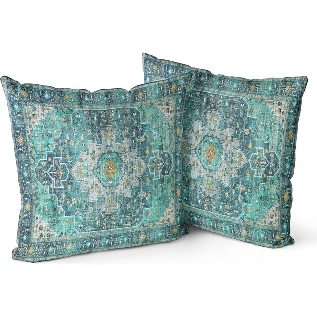 Green Boho Throw Pillow Covers Set of 2 Monaco Rug Carpet Double Sided Pattern Cotton Soft Pillow Case Cushion Cover Pillowcase for Garden Couch Sofa Bed Decorative 16x16 inch