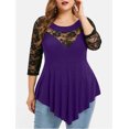 thumbnail image 2 of Heliisoer Plus Size Floral Lace Women Solid O-Neck Asymmetric Three Quarter Tops, 2 of 8
