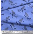 thumbnail image 3 of Soimoi Blue Poly Georgette Fabric Branch & Bird Text Print Sewing Fabric Yard 42 Inch Wide, 3 of 5