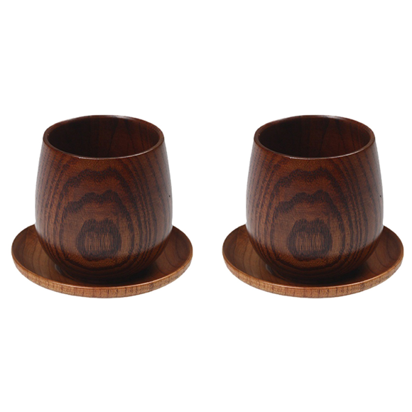 2X Japanese Style Log Cup Wooden Big Belly Cup Sake Solid Wood Retro Insulated Teacup Set Drinking Cup 150ML