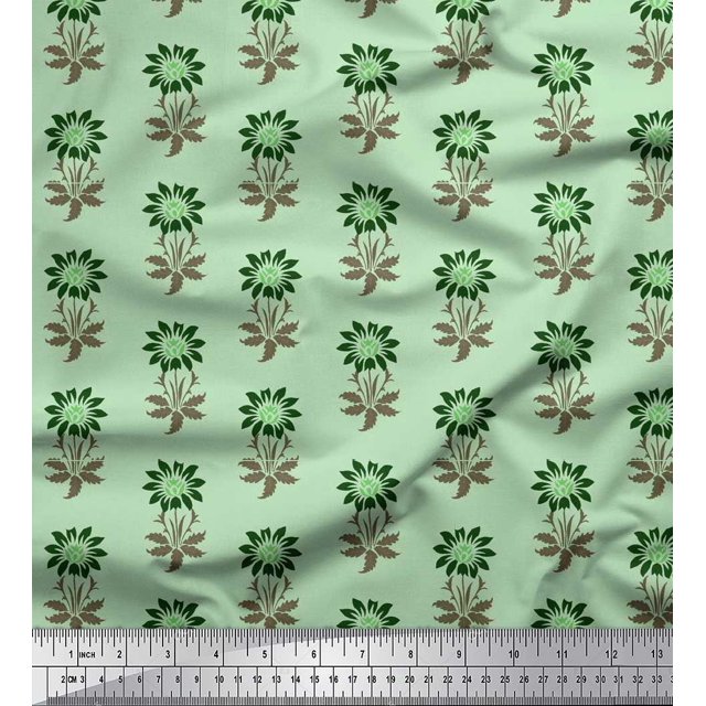 Soimoi Polyester Crepe Fabric Leaves & Floral Block Print Fabric by Yard 52 Inch Wide