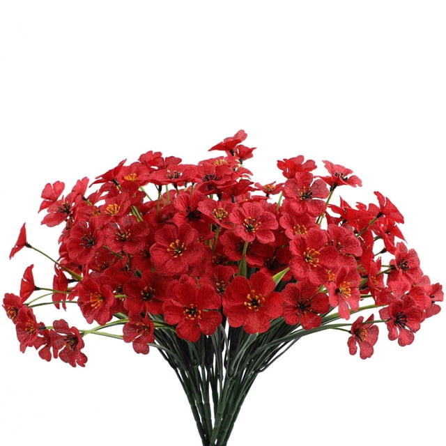 Flowers Artificial for Decoration showcasing vibrant red artificial flowers with lifelike petals and detailed stamens. Crafted from durable materials like plastic and silk, these violet-inspired artificial plants are perfect for outdoor garden decoration or indoor use, adding natural beauty without maintenance.