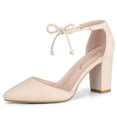 thumbnail image 1 of BLISSFUL STEP Women's Ankle Tie Block Heel Pointed Toe Dress Pumps, 1 of 7