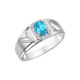 thumbnail image 4 of RYLOS Men's Rings 14K White Gold Classic 7X5MM Oval Gemstone & Diamond Ring Blue Topaz December Birthstone Rings For Men Size 9, 4 of 7