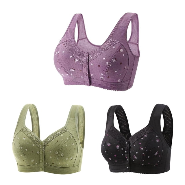 Bigersell Soutiens-Gorge à Fermeture Frontale pour Femmes Âgées 3 Pcs Soutien-Gorge de Sport Style R-68 Bonnets Souples Pack R-68-Violet