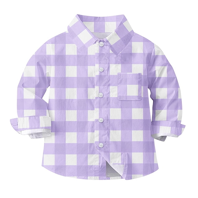 vdgthytj Toddler Boys Girls Plaid Button down Shirts Kids Collared Long Sleeve Uniform Dress Shirt Tops Spring Fall Clothes