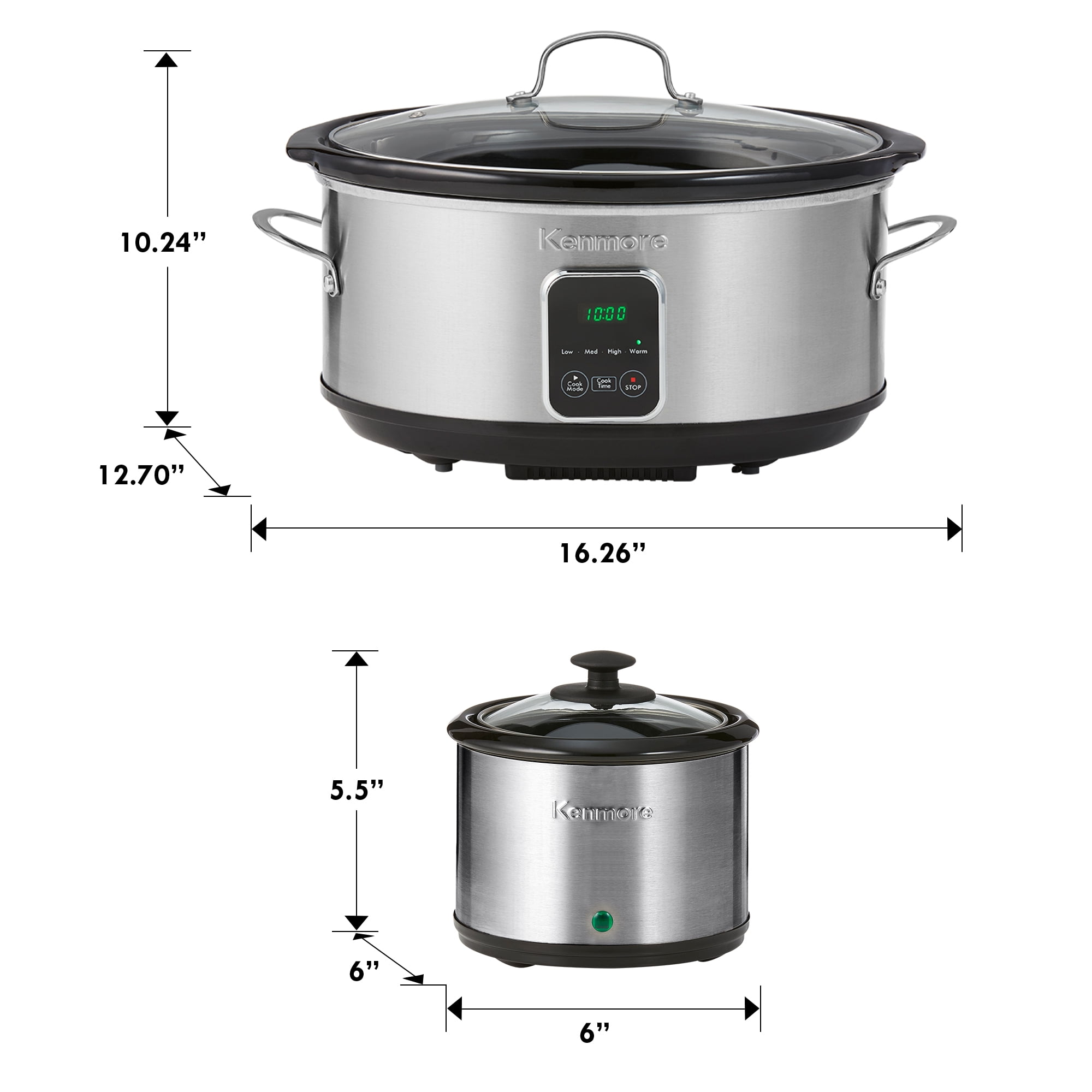 Kenmore 7-Qt Programmable Slow Cooker with Dipper (6.6L), Black & Silver, Easy to Use for Family Meals