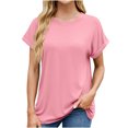 thumbnail image 1 of Plebaso Womens Roll up Short Sleeve Crew Neck T Shirts Solid Color Loose Casual Summer Basic Tees Tops, 1 of 7