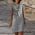 thumbnail image 1 of Robes d'Été Grande Taille pour Femmes 2024 Nouvelle Allure Élégante Col Rond à Nouer Manches Courtes Couleur Unie Coton Coton Lin Robe Économisez jusqu'à 65 % de Rabais!, 1 of 6