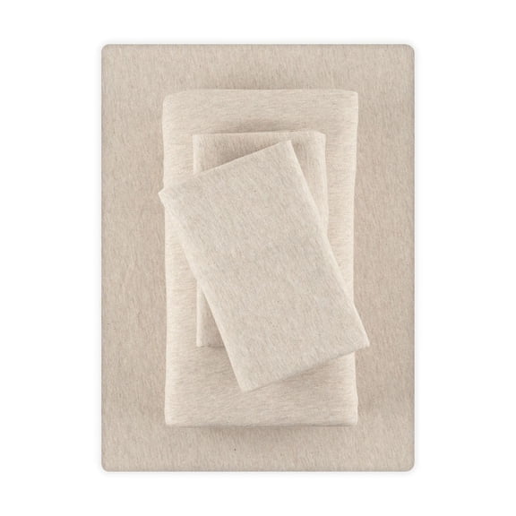 Mainstays Cotton Rich Extra Soft Jersey Bed Sheet Set, King, Oatmeal, 4 Pieces
