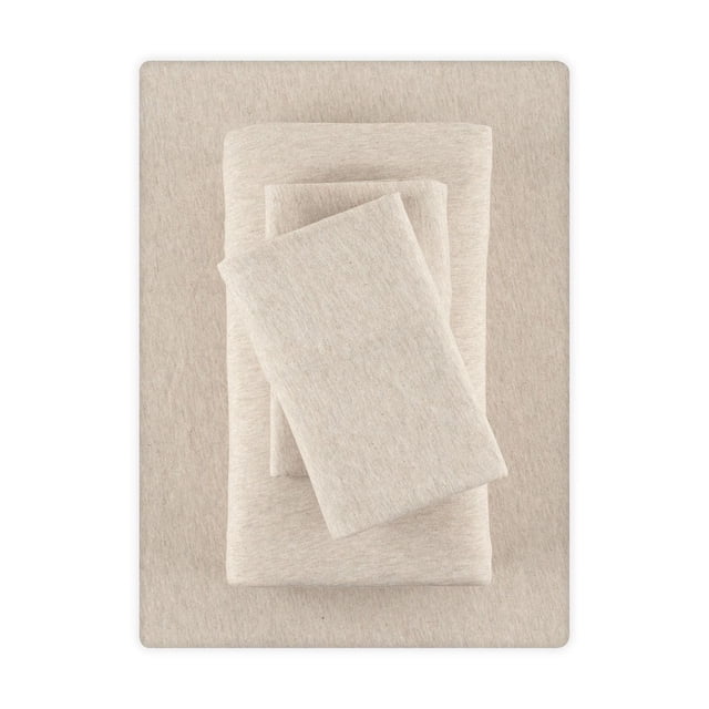 Mainstays Cotton Rich Extra Soft Jersey Bed Sheet Set, King, Oatmeal, 4 Pieces