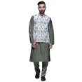 thumbnail image 1 of Atasi Kurta Pyjama Traditionnel Uni à Col Mandarin avec Ensemble de Veste Imprimée, 1 of 3