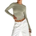 thumbnail image 1 of Fortune Women Casual Slim Fit Basic Crop Tops Solid Color Long Sleeve Pullover Tight Tee Shirts, 1 of 8