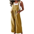 thumbnail image 1 of Birdeem Womens Linen Cotton Solid Color Sleeveless Pocket Casual Wide Leg Side Button Jumpsuit, 1 of 9