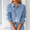thumbnail image 2 of IROINID Veste en Denim pour Femme à Manches Longues, Couleur Unie, Col à Revers, Manteau, Poches Confortables, Veste en Denim, Manteau, 2 of 7