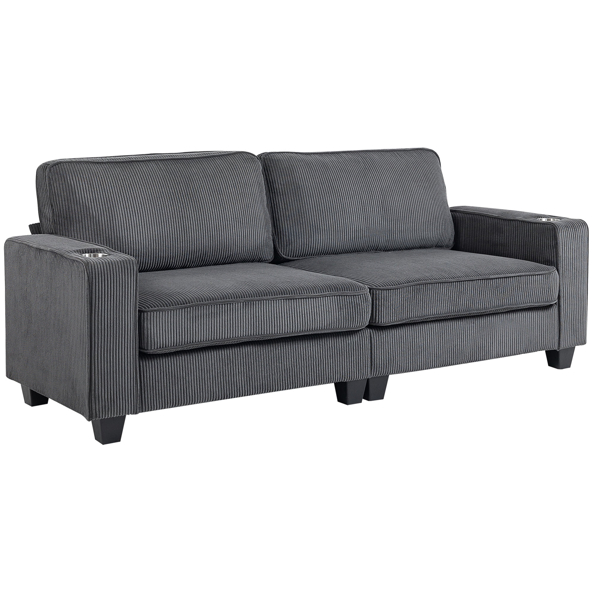 HOMCOM 3 Seater Sofa with Spring Cushion Cup Holder for Bedroom Dark Grey