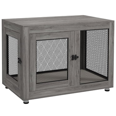 PawHut Pet Crate End Table with Water-resistant Cushion, Double-Door Grey
