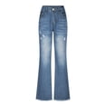 thumbnail image 5 of Bigersell Straight Jeans Women Straight Jeans Sale Bell Bottom Jeans Ankle Leg Denim Pants Button Closure Washed Distressed Female Ripped Jeans Fitted High Waist Full Length Pants Style J-39 Blue XL, 5 of 5