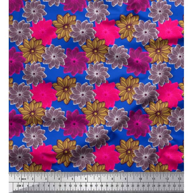 Soimoi polyester Crepe Fabric Flower Artistic Print Sewing Fabric Yard 42 Inch Wide