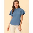 thumbnail image 2 of INSPIRE CHIC Blouse pour Femme à Encolure Froncée et Volantée avec Dos Goutte d'Eau Bleu Gris P, 2 of 5
