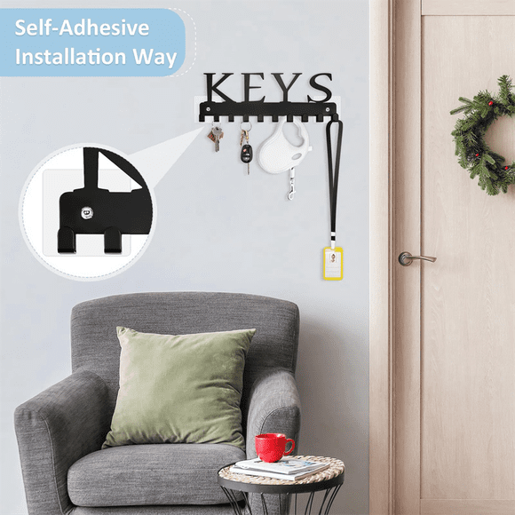 Key Holder Wall Mount, Black Key Hanger Wall Decorative Key Rack Organizer Metal Keychain Holder with 10 Key Hooks