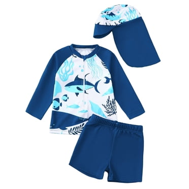 Ketyyh-chn99 Baby Boy Girl Swimsuit Toddler Bathing Suit Baby Boys Swimsuit Rash Guard Swimwear Baby Boy Swim Trunk Set 3 Piece Toddler Bathing Suit for 18-24 Months,Blue