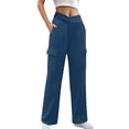 thumbnail image 1 of LLYwey Clearance Sales Plus Size Pants for Curvy Women Ladies Fashionable Solid Color Drawstring with Pockets Ankle Binding Sweatpants Work Pants New Full Length Pants Regular Fitted Dark Blue XL, 1 of 8