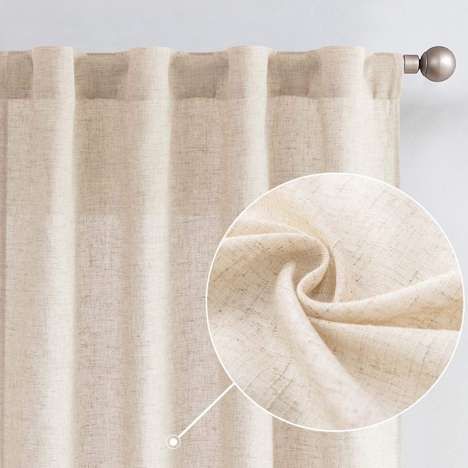 Curtainking Linen Curtains 96 Inch Length for Living Room Farmhouse Rod Pocket Back Tab Light Filtering Window Drapes for Bedroom Curtains Crude 2 Panels Biege