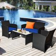 thumbnail image 1 of Costway 4PCS Patio Rattan Furniture Conversation Set Cushion Sofa Table Garden Navy, 1 of 10