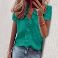thumbnail image 2 of Women's Casual Solid Color Ruffle Collar Long Sleeve Ruffle Shirt Blouse V Neck Short Sleeve Shirt Tops, 2 of 6